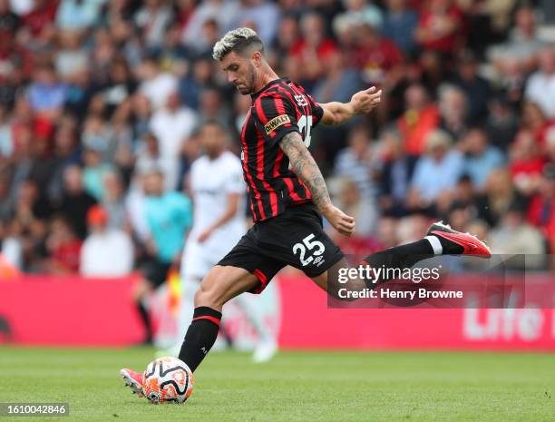 Marcos Senesi of Bournemouth during the Premier League match between AFC Bournemouth and West Ham United at Vitality Stadium on August 12, 2023 in...