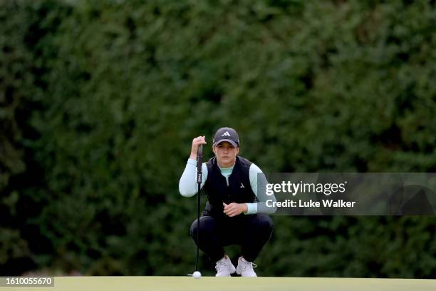 Linn Grant of Sweden prepares to play her putt shot on the 18th hole during the Day Three of the AIG Women's Open at Walton Heath Golf Club on August...
