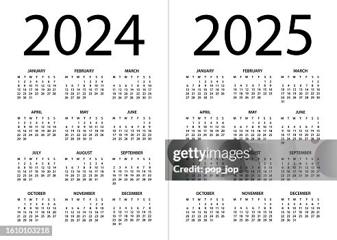 Kalender 2024, 2025 - Vektorillustration. Die Woche beginnt am Montag Kalender 2024, 2025 - Vektorillustration. Die Woche beginnt am Montag