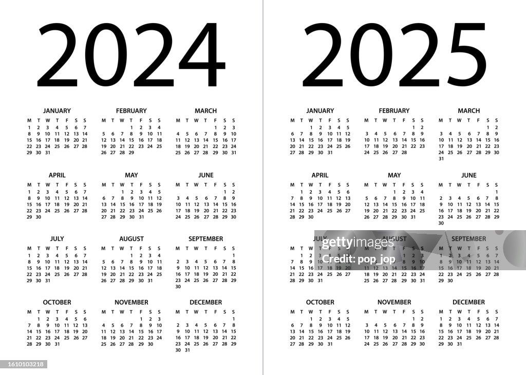 Calendar 2024, 2025 - vector illustration. Week starts on Monday