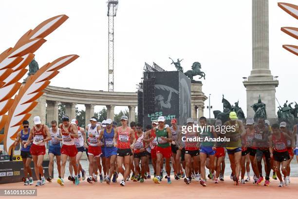 General view as athletes compete in Men's 20 Kilometres Race Walk Final Round during day one of the World Athletics Championships Budapest 2023 at...