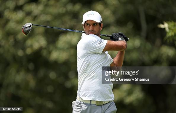 Aaron Rai Tee Aaron Rai of England plays his shot from the seventh tee during the ...