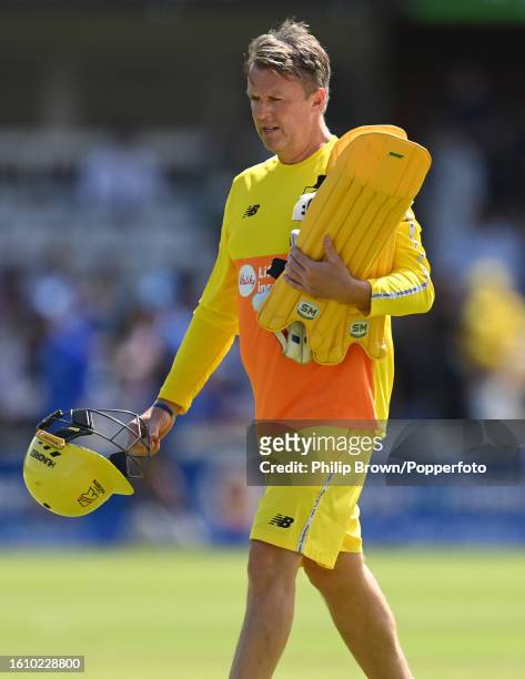 Graeme Swann of Trent Rockets looks on before The Hundred match between London Spirit Men and Trent Rockets Men at Lord's Cricket Ground on August...