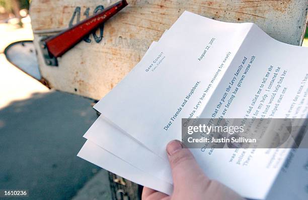 Sarah Martin reads a letter that she received from Congressman Gary Condit August 23, 2001 in Modesto, California. The congressman mailed more than...