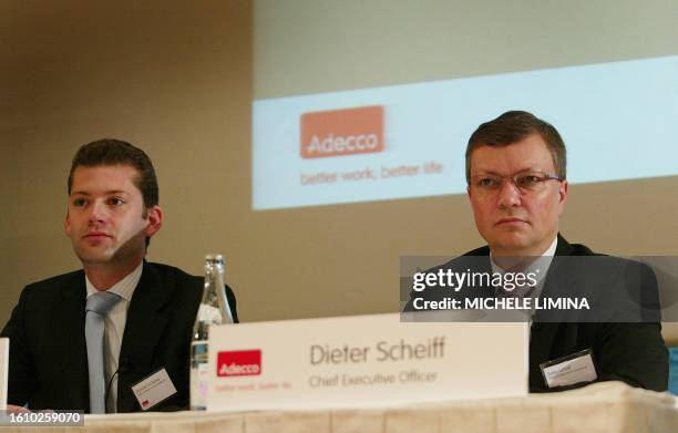 Adecco Chief Executive Officer Dieter Scheiff and Chief Financial Officer Dominik de Daniel present 2007 results at a press conference on March 4,...