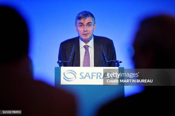 French engine maker Safran chief executive Jean-Paul Herteman gives a press conference on February 14, 2008 in Paris, following the group's release...