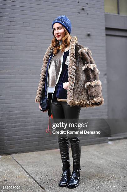 Guest seen outside Cushnie Et Ochs wearing Yves Saint Lauren jacket and Valencia shoes shoes on February 8, 2013 in New York City.