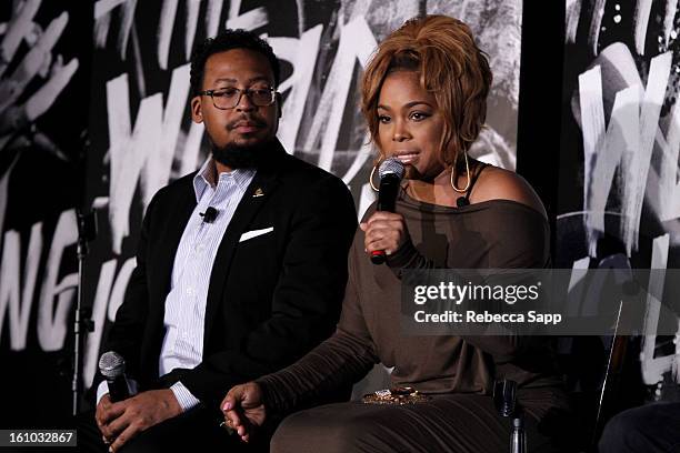 Singer/songwriter and producer Om'Mas Keith and Tionne "T-Boz" Watkins of TLC speak onstage at the Start Up Village/Social Media Summit at The Conga...