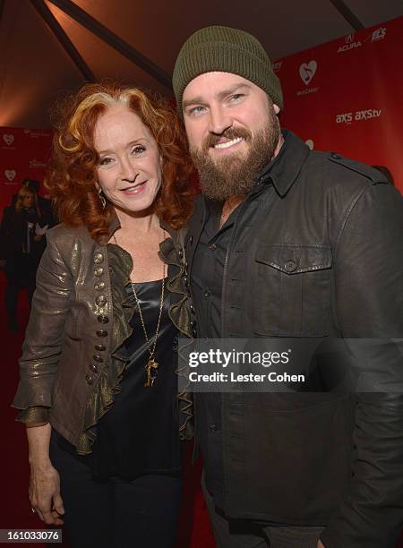 Musicians Bonnie Raitt and Zac Brown attend MusiCares Person Of The Year Honoring Bruce Springsteen at Los Angeles Convention Center on February 8,...