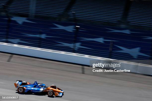 Scott Dixon driver of the PNC Bank Chip Ganassi Racing Honda drives during the NTT IndyCar Series Gallagher Grand Prix at Indianapolis Motor Speedway...