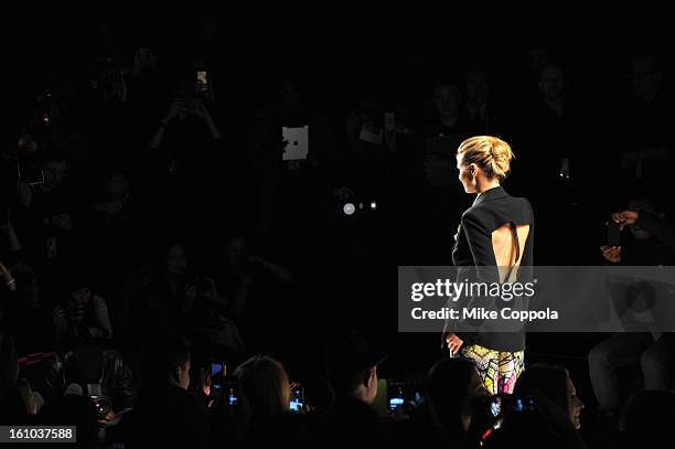 Model Heidi Klum walks the runway at the Project Runway Fall 2013 fashion show during Mercedes-Benz Fashion Week at The Theatre at Lincoln Center on...