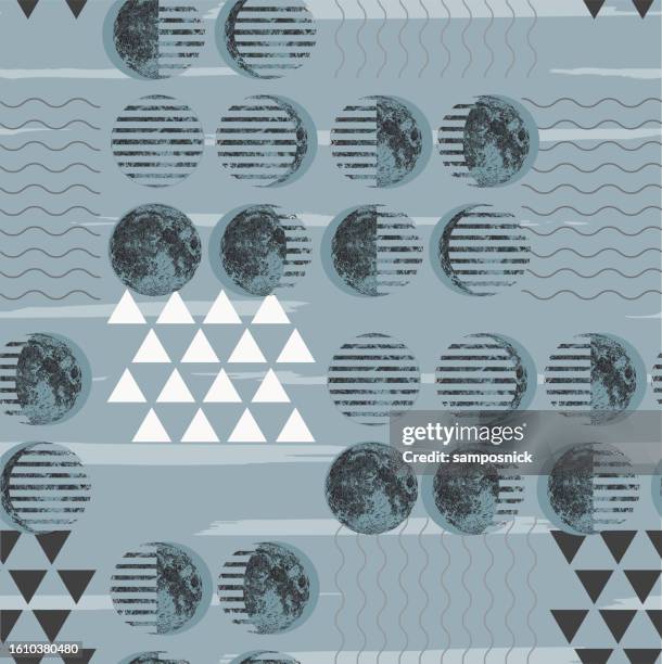 lunar phases of the moon modernist seamless pattern background - moon eclipse stock illustrations