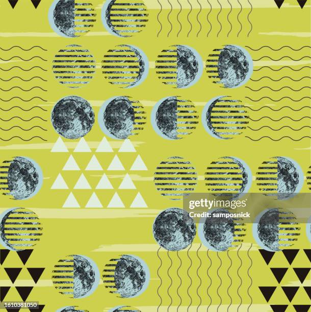 lunar phases of the moon modernist seamless pattern background - moon eclipse stock illustrations