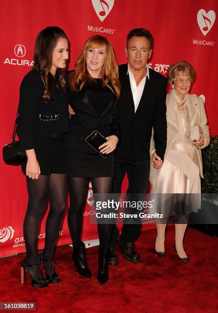 Jessica Springsteen, Patti Scialfa, Bruce Springsteen and mother Adele Springsteen attend MusiCares Person Of The Year Honoring Bruce Springsteen at...