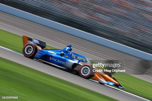 Scott Dixon driver of the PNC Bank Chip Ganassi Racing Honda drives during the NTT IndyCar Series Gallagher Grand Prix at Indianapolis Motor Speedway...