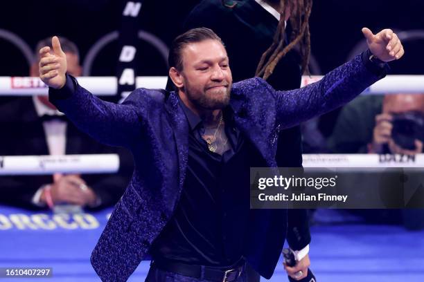 Mixed Martial Artist Conor McGregor acknowledges the fans prior to the Heavyweight fight between Derek Chisora and Gerald Washington at The O2 Arena...