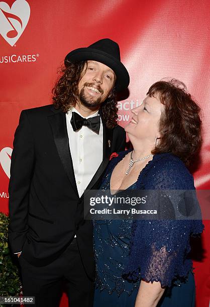 Musician Jason Mraz and his mother June Tomes arrive at MusiCares Person Of The Year Honoring Bruce Springsteen at Los Angeles Convention Center on...