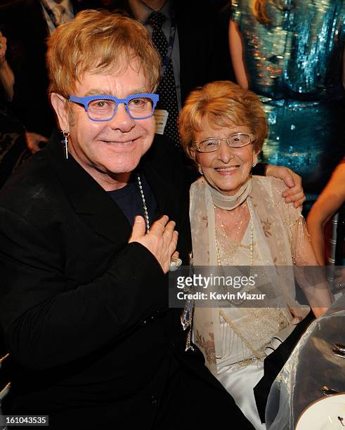 Elton John and Adele Springsteen attend MusiCares Person Of The Year Honoring Bruce Springsteen at Los Angeles Convention Center on February 8, 2013...