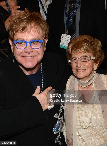 Singer Sir Elton John and Adele Springsteen attend MusiCares Person Of The Year Honoring Bruce Springsteen at Los Angeles Convention Center on...