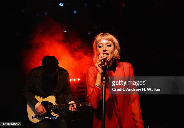 Tracy Antonopoulos of the band Cable performs at the Timo Weiland after party during 2013 Mercedes-Benz Fashion Week at Le Baron on February 7, 2013...