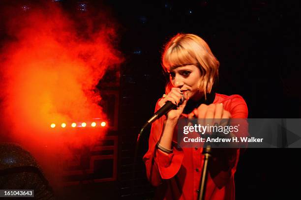 Tracy Antonopoulos of the band Cable performs at the Timo Weiland after party during 2013 Mercedes-Benz Fashion Week at Le Baron on February 7, 2013...