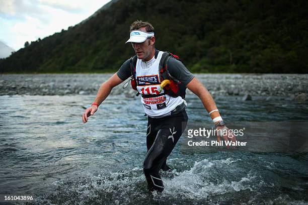 Mahe Drysdale of New Zealand competes in the one day individual event during the 2013 Speights Coast to Coast on February 9, 2013 in Christchurch,...