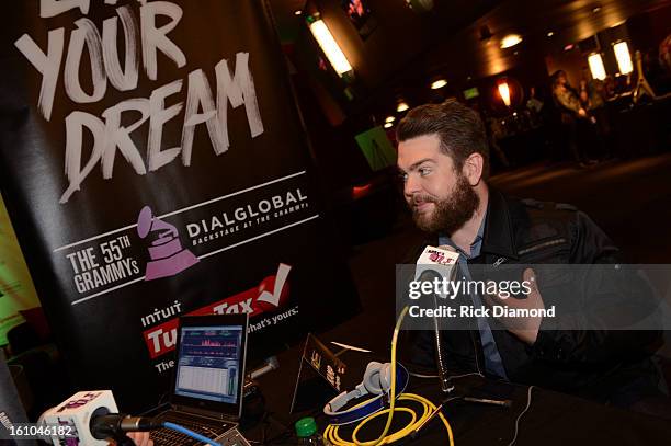 Jack Osbourne is interviewed at the GRAMMYs Dial Global Radio Remotes during The 55th Annual GRAMMY Awards at the STAPLES Center on February 8, 2013...