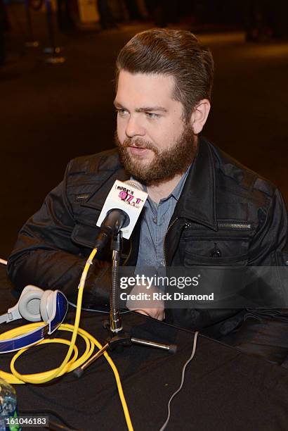 Jack Osbourne is interviewed at the GRAMMYs Dial Global Radio Remotes during The 55th Annual GRAMMY Awards at the STAPLES Center on February 8, 2013...