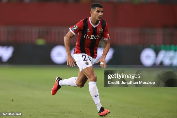 Youcef Atal of OGC Nice during the Ligue 1 Uber Eats match between OGC Nice and LOSC Lille on August 11, 2023 in Nice, France.