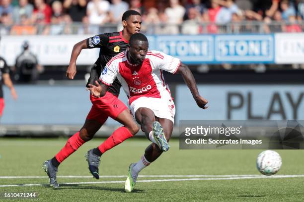 Brian Brobbey of Ajax scores the first goal to make it 0-1 during the Dutch Eredivisie match between Excelsior v Ajax at the Van Donge & De Roo...