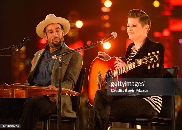 Ben Harper and Natalie Maines perform onstage at MusiCares Person Of The Year Honoring Bruce Springsteen at Los Angeles Convention Center on February...