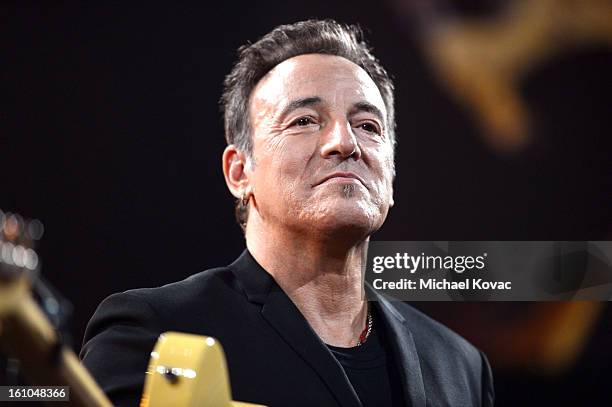 Musician Bruce Springsteen attends MusiCares Person Of The Year Honoring Bruce Springsteen at the Los Angeles Convention Center on February 8, 2013...