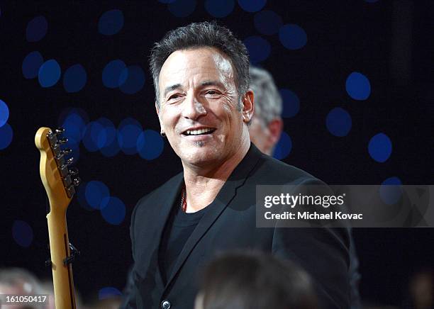 Musician Bruce Springsteen attends MusiCares Person Of The Year Honoring Bruce Springsteen at the Los Angeles Convention Center on February 8, 2013...