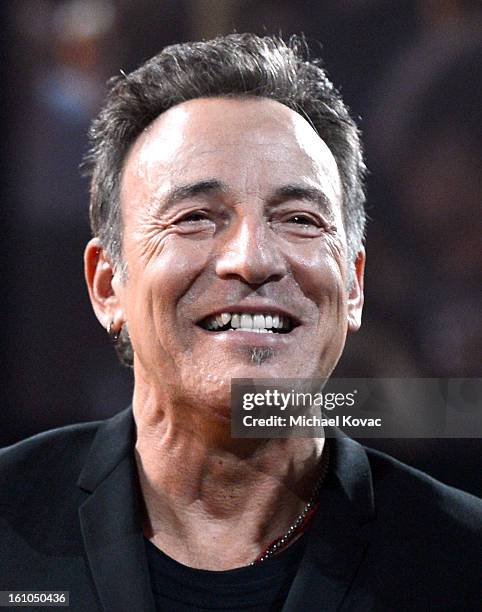 Musician Bruce Springsteen attends MusiCares Person Of The Year Honoring Bruce Springsteen at the Los Angeles Convention Center on February 8, 2013...