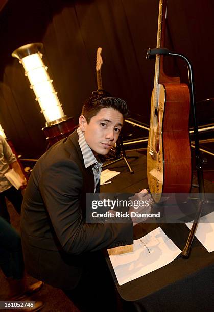 Singer Stefano Langone backstage at the GRAMMYs Dial Global Radio Remotes during The 55th Annual GRAMMY Awards at the STAPLES Center on February 8,...