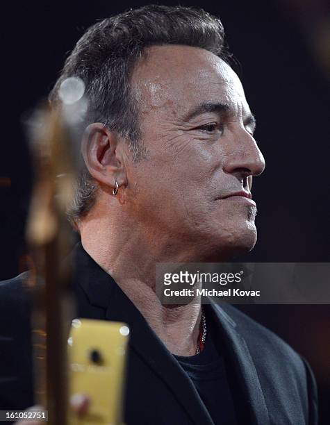 Musician and honoree Bruce Springsteen participates in the auction during MusiCares Person Of The Year Honoring Bruce Springsteen at the Los Angeles...