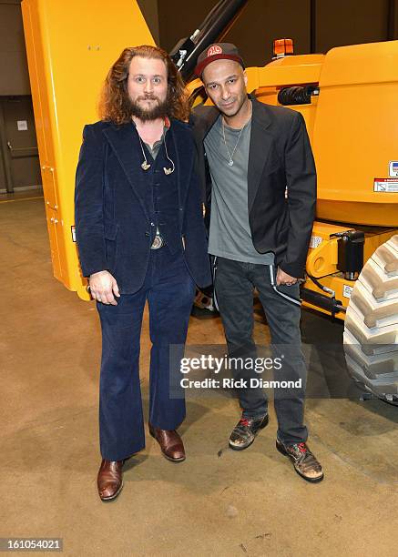 Musicians Jim James and Tom Morello attend MusiCares Person Of The Year Honoring Bruce Springsteen at the Los Angeles Convention Center on February...