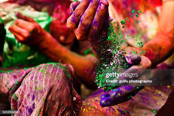 holi hands - colors of india photos et images de collection