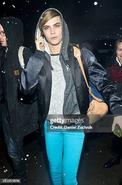 Cara Delevingne seen leaving the Rag and Bone show on February 7, 2013 in New York City.