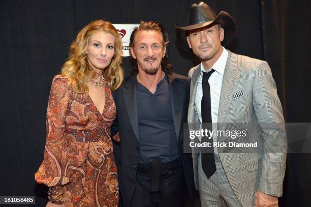 Singer Faith Hill, actor Sean Penn and singer Tim McGraw attend MusiCares Person Of The Year Honoring Bruce Springsteen at the Los Angeles Convention...