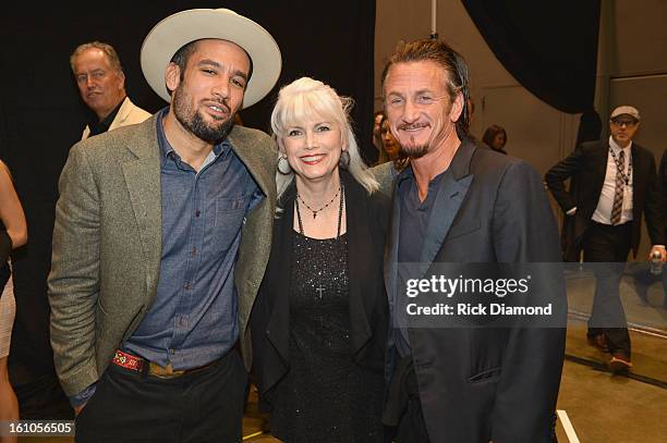 Musicians Ben Harper and Emmylou Harris and actor Sean Penn attend MusiCares Person Of The Year Honoring Bruce Springsteen at the Los Angeles...