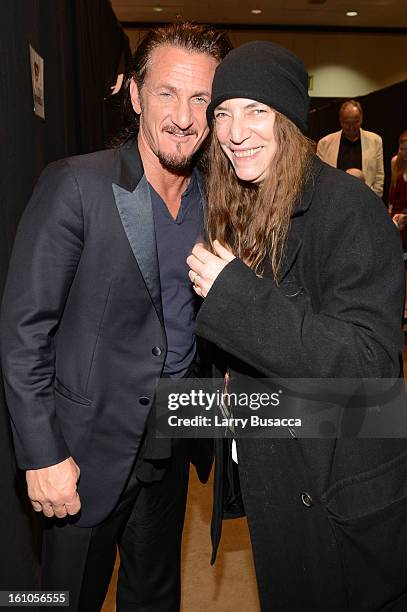 Actor Sean Penn and singer Patti Smith attend MusiCares Person Of The Year Honoring Bruce Springsteen at Los Angeles Convention Center on February 8,...
