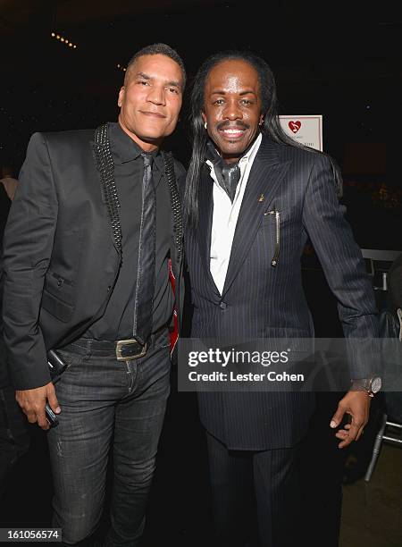 Executive Vice President and General Manager of Centric Paxton Baker and musician Verdine White attend MusiCares Person Of The Year Honoring Bruce...