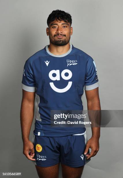 Rekeiti Ma'aski-White of Sale Sharks poses for a portrait during the squad photocall for the 2023-2024 Gallagher Premiership Rugby season at...