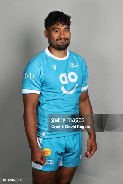 Rekeiti Ma'aski-White of Sale Sharks poses for a portrait during the squad photocall for the 2023-2024 Gallagher Premiership Rugby season at...