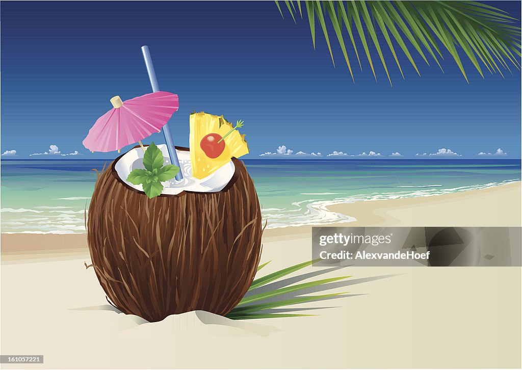 Coconut Pina Colada on the Beach