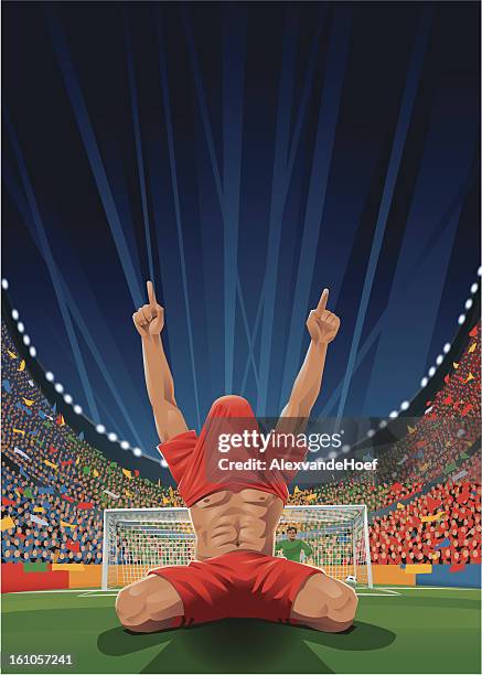 cheering soccer player after penalty - goalie stock illustrations