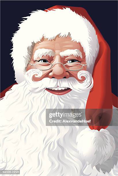 santa claus gesicht mit weihnachtsmann-hut und bart - weihnachtsmann stock-grafiken, -clipart, -cartoons und -symbole