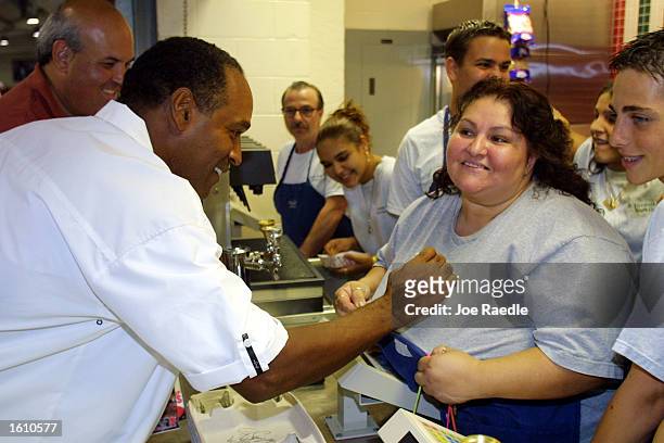 Simpson signs a fans shirt during a visit to the hip-hop concert the "The First Damn Birthday Jam" August 24, 2001 at TECO arena in Estero, Florida.