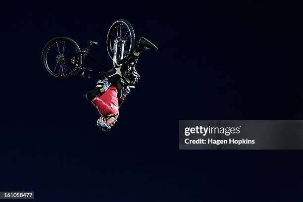 Dusty Wygle performs a BMX trick during Nitro Circus Live at Westpac Stadium on February 9, 2013 in Wellington, New Zealand.